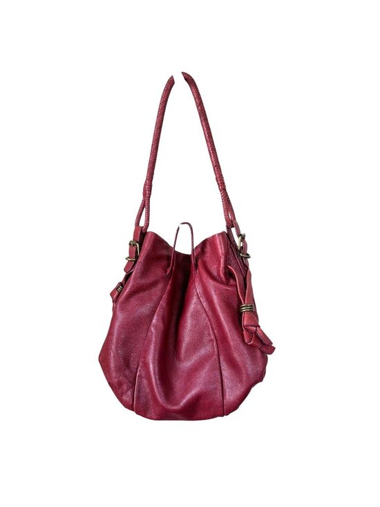 Elliott Lucca Handbags - Elliott Lucca Pebbled Leather Bucket Bag Hobo Shoulder Purse Berry Red